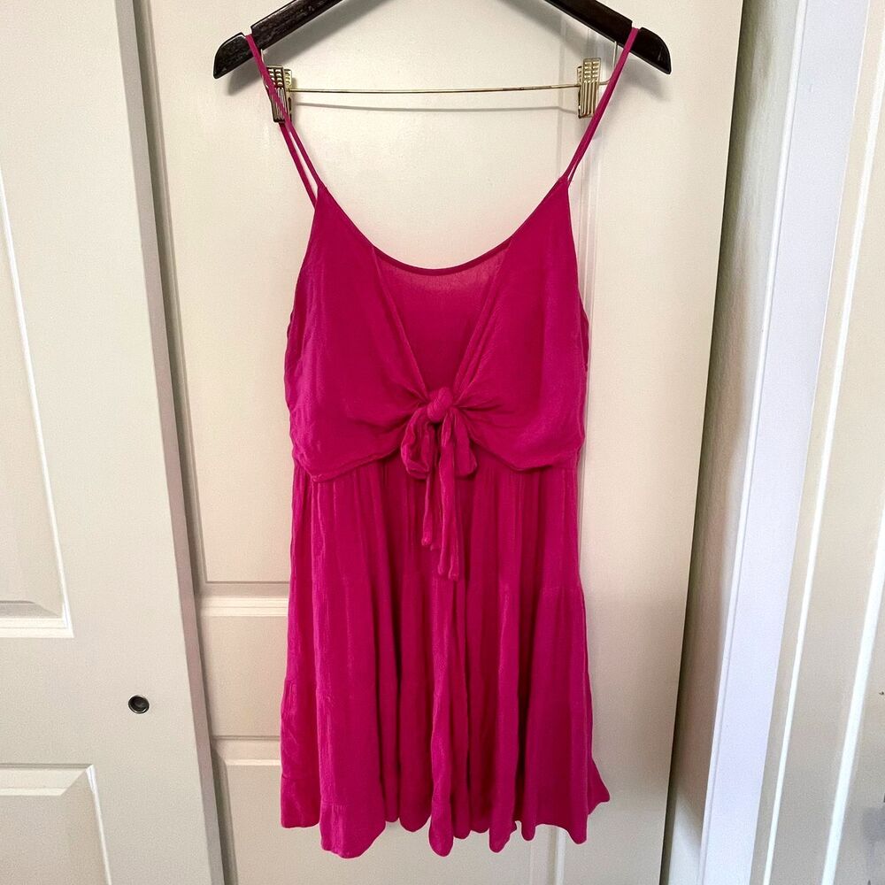 The Impeccable Pig Pink Tiered Dress M Medium Tie Front Smocked Backless Sun - Picture 2 of 10
